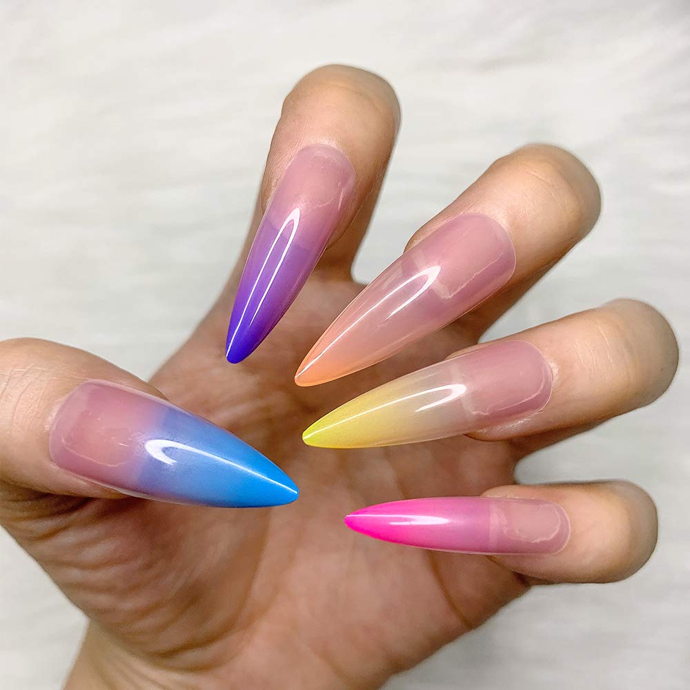 Press On Nails Rainbow Glossy Ombre Almond Tip Nail Kit