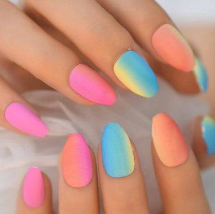 Press On Nails Rainbow Matte Ombre Almond Nail Kit