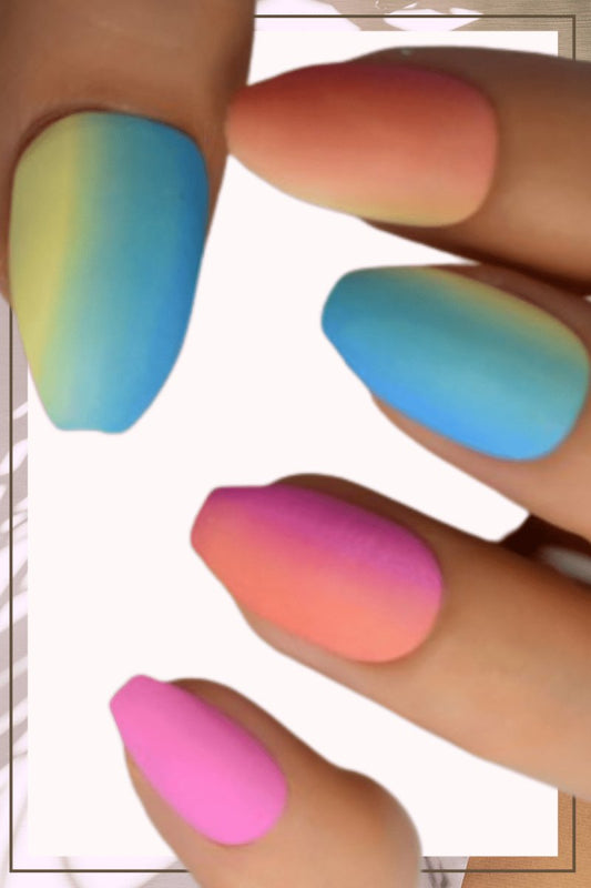 Press On Nails Rainbow Matte Ombre Almond Nail Kit