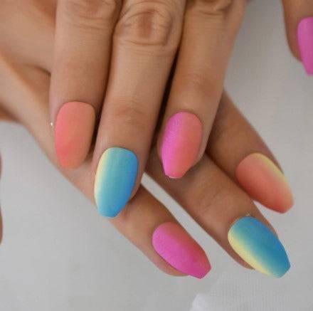 Press On Nails Rainbow Matte Ombre Almond Nail Kit