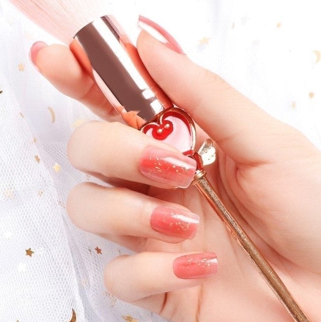 Press On Nails Red Glossy Gold Square Glitter Nail Kit