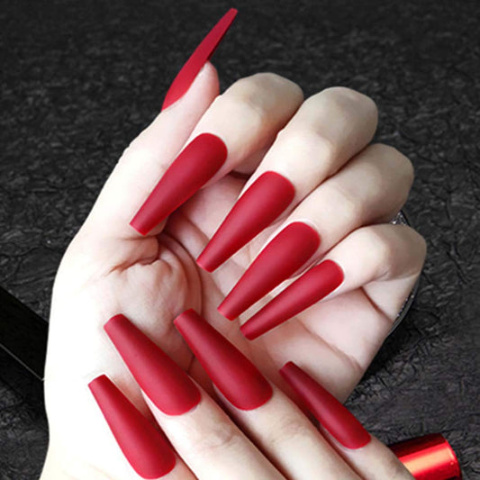 Press On Nails Red Matte Coffin Nail Kit