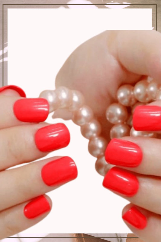 Press On Nails Short Glossy Red Square shape Nails Kit