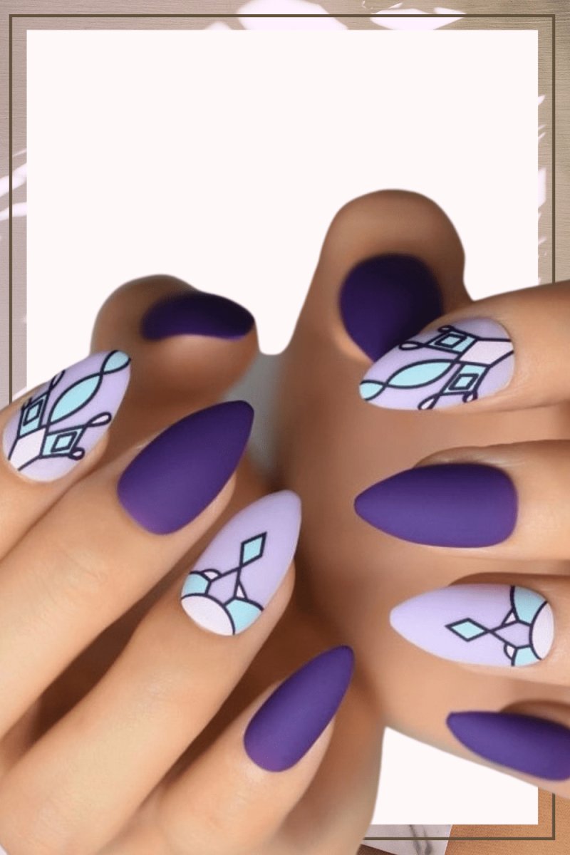 Press On Nails Violet Matte Almond Purple Nail Kit