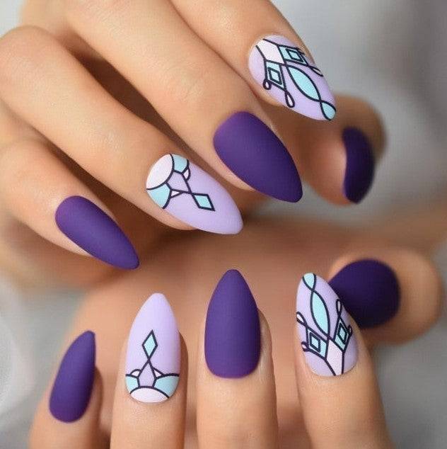 Press On Nails Violet Matte Almond Purple Nail Kit