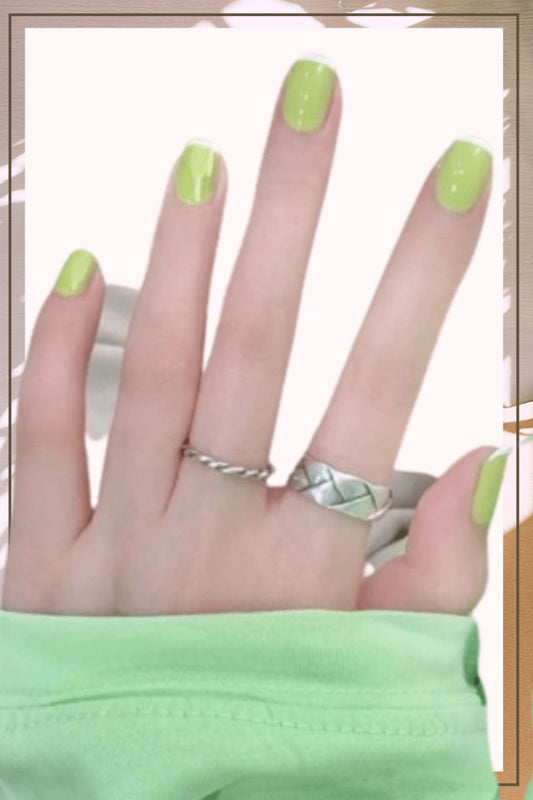 Press On Nails White And Green French Glossy Square Nail Kit