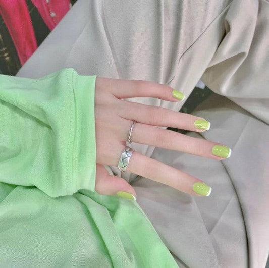 Press On Nails White And Green French Glossy Square Nail Kit