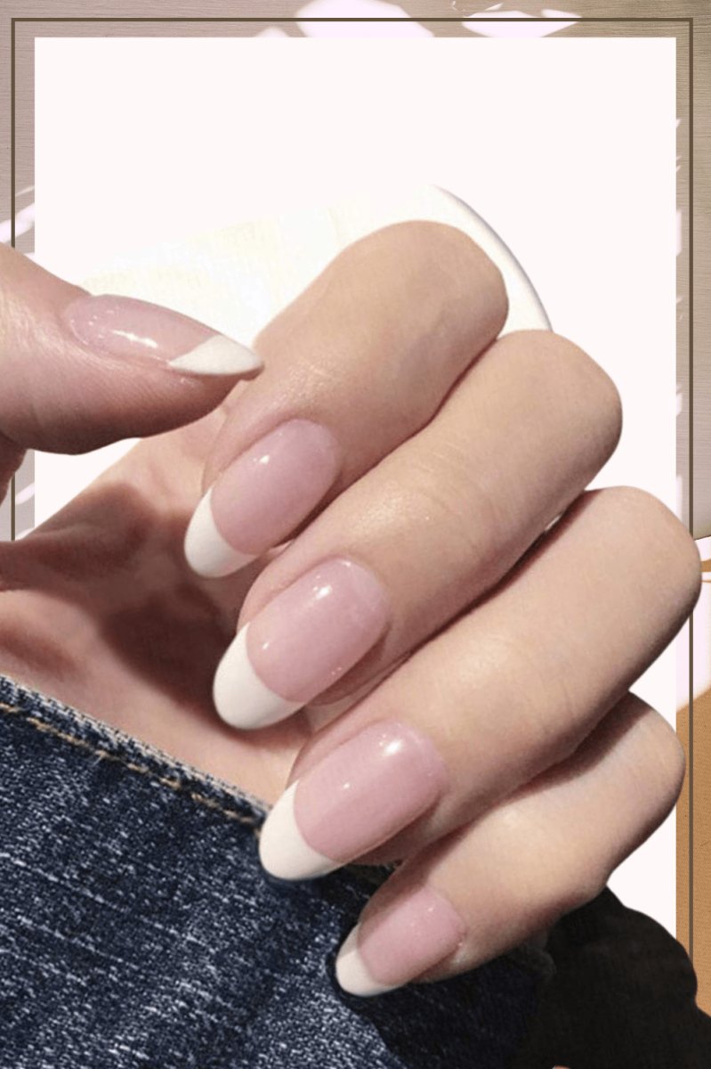 Press On Nails White French Glossy Oval Clear Nail Kit