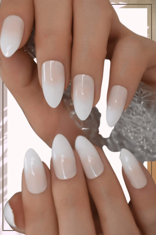 Press On Nails White Ombre French Almond Nail Kit