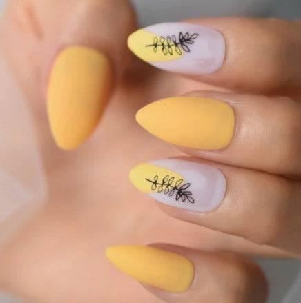 Press On Nails Yellow Matte Almond White Nail Kit