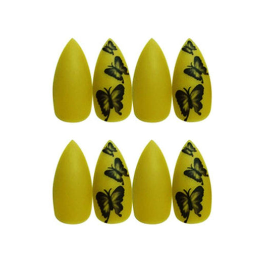 Press On Nails Yellow Matte Stiletto Butterfly Nail Kit