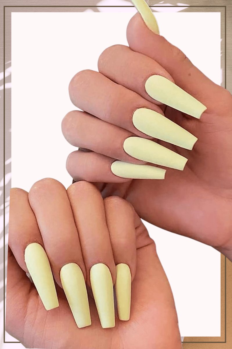 Yellow Press On Nails Matte Coffin Nail Kit