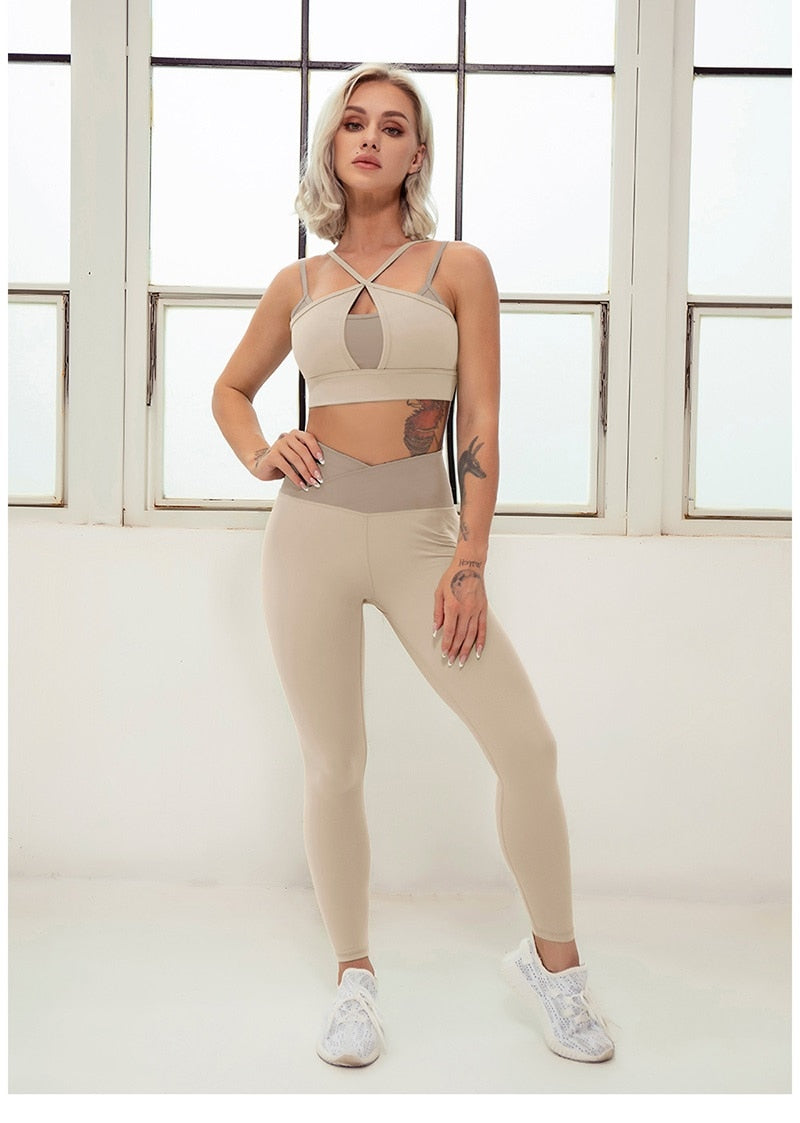 React PREMIUM Seamless Sports Crop Legging Set - Cream