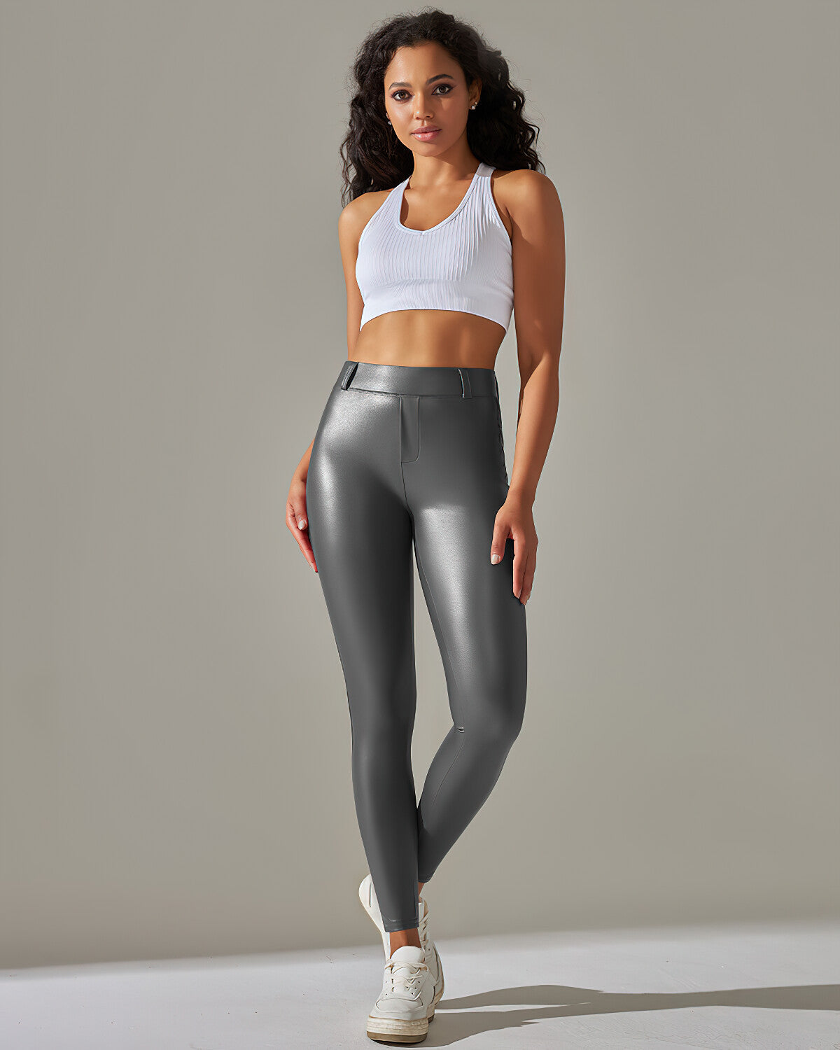 Kenna Vegan Leather Leggings - Grey