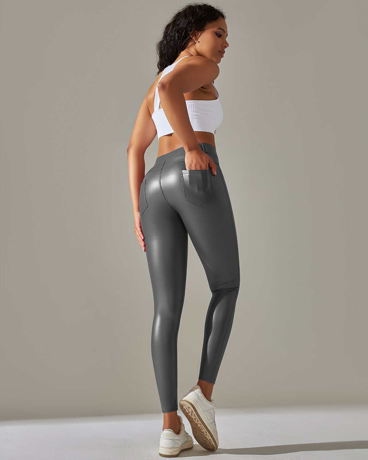 Kenna Vegan Leather Leggings - Grey