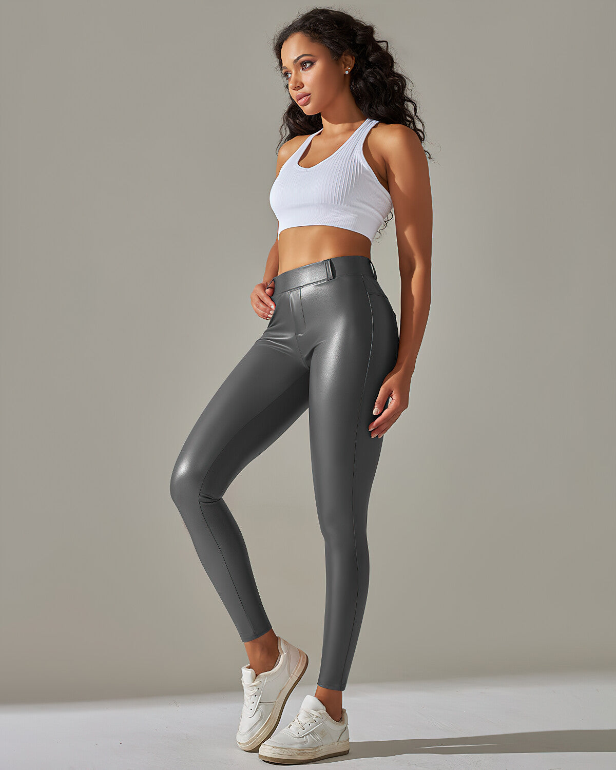 Kenna Vegan Leather Leggings - Grey