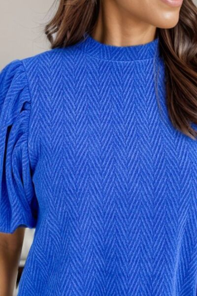 Minnie Neck Puff Sleeve Blouse - Royal Blue