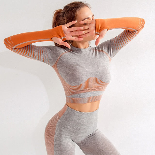 REACT Seamless Sleeve Sports Crop - Grey/Orange