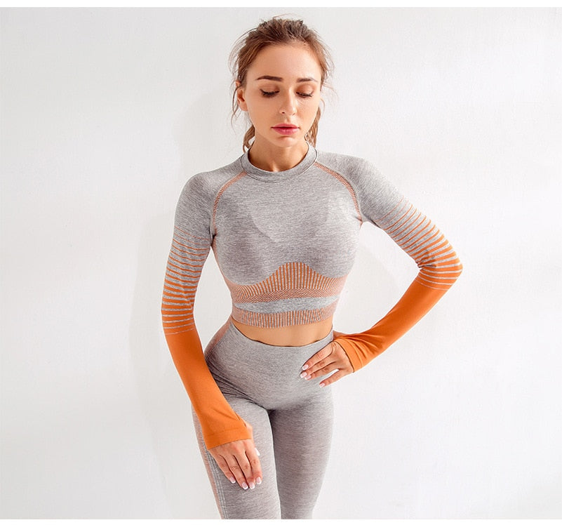 REACT Seamless Sleeve Sports Crop - Grey/Orange