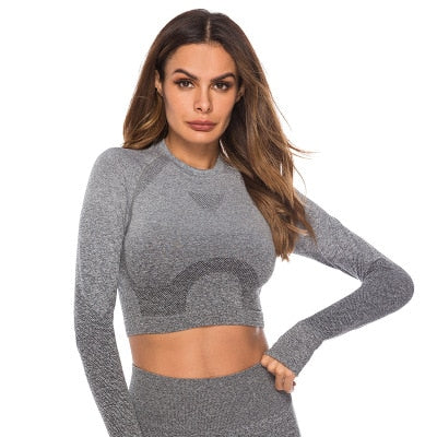 React Seamless Ombre Sleeved Crop - Grey