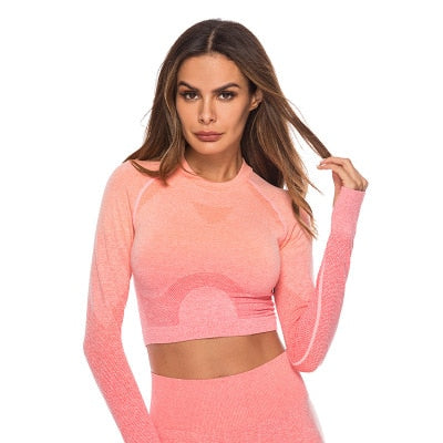 React Seamless Ombre Sleeved Crop - Orange Red