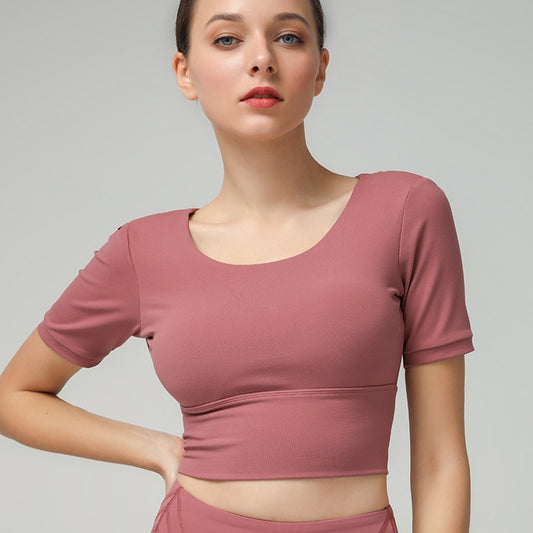 React Seamless Sculpt Half-Sleeved Sports Crop - Brick Red