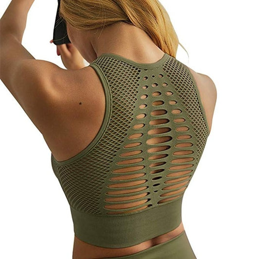 React Premium LUXE Mesh Sports Crop - Army Green