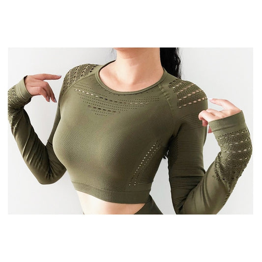 React LUXE Sleeved Sports Crop - Army Green