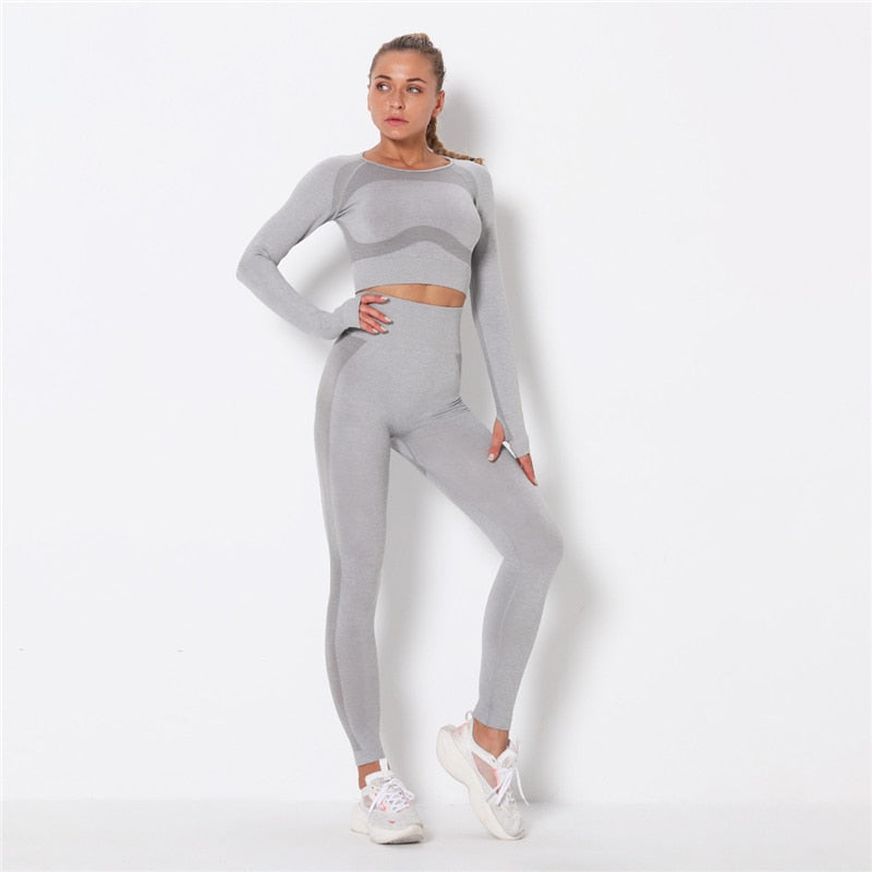 React LUXE Seamless Sleeve Sports Crop - Grey