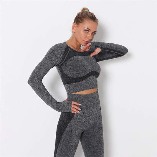 React LUXE Seamless Sleeve Sports Crop - Dark Grey