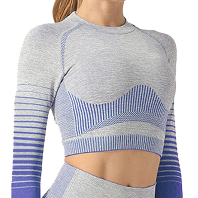 REACT Seamless Sleeve Sports Crop - Grey/Blue