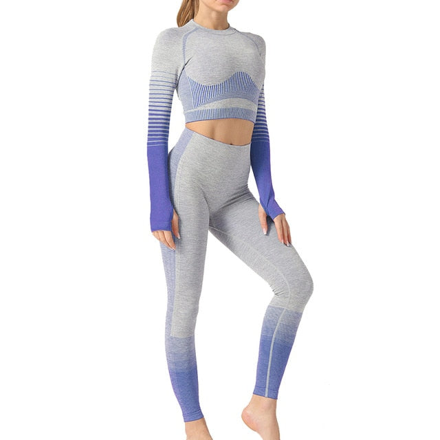 REACT Seamless Sleeve Sports Crop - Grey/Blue