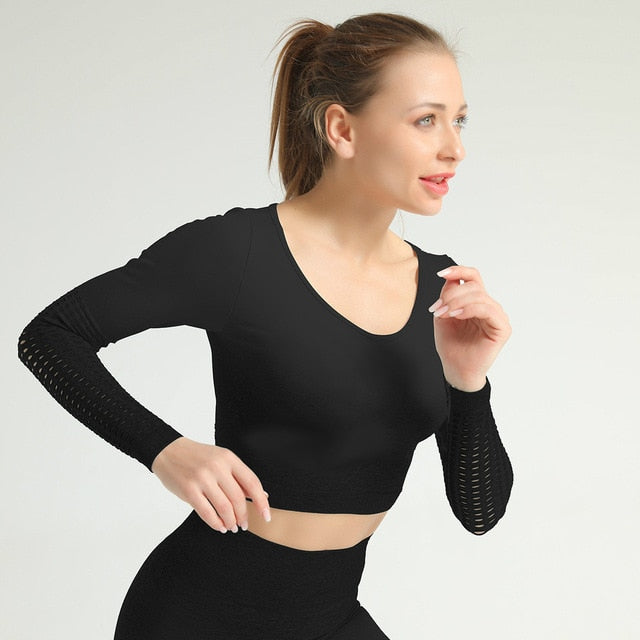 React Seamless Ombre Sleeved Crop - Black
