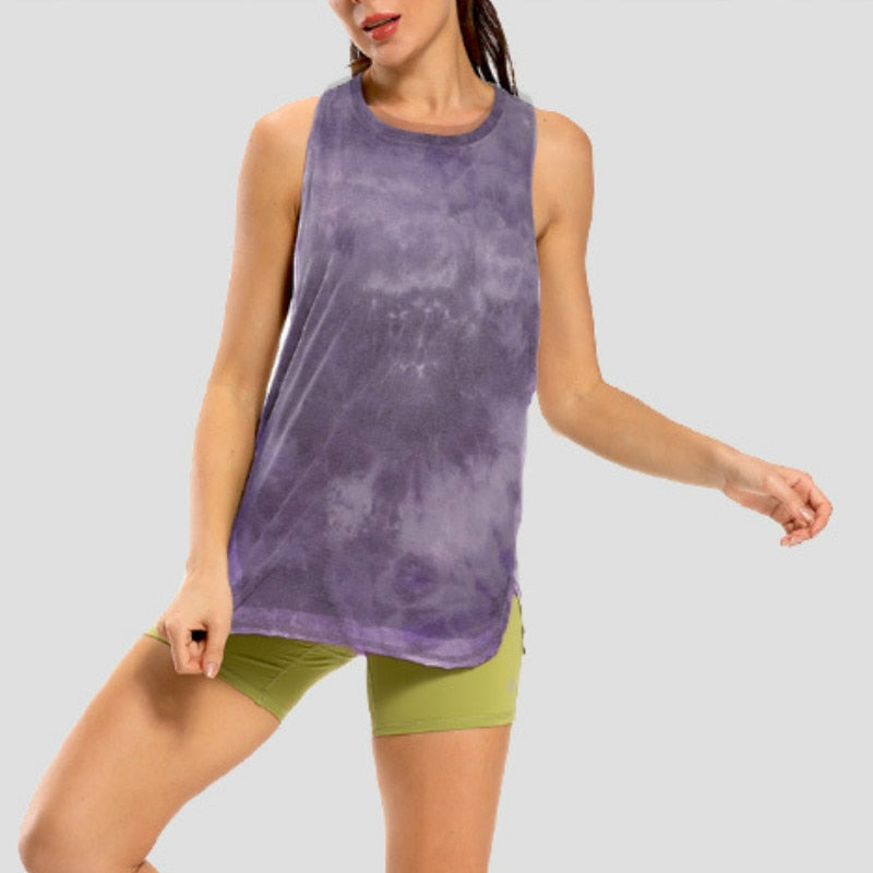 React Tie Dye Racerback Loose Sport Tank - Purple