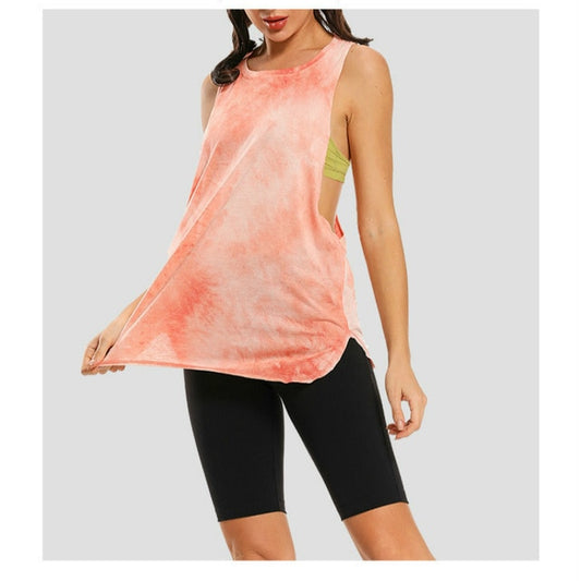 React Tie Dye Racerback Loose Sport Tank - Orange