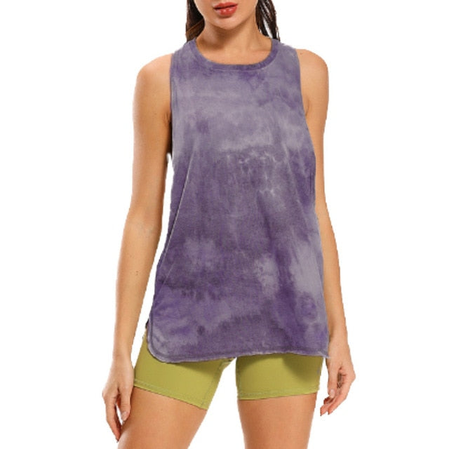 React Tie Dye Racerback Loose Sport Tank - Purple