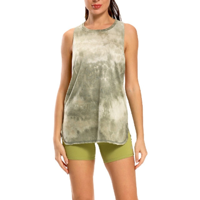 React Tie Dye Racerback Loose Sport Tank - Army Green