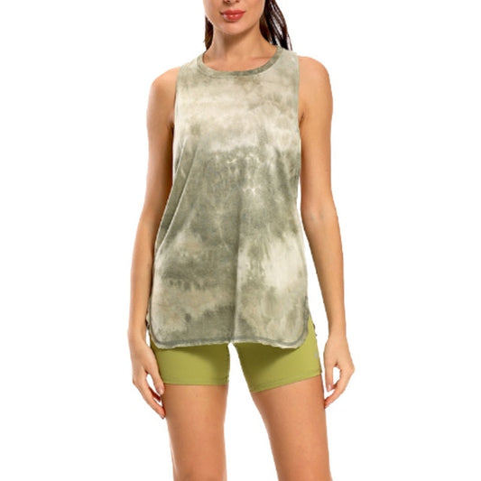 React Tie Dye Racerback Loose Sport Tank - Army Green