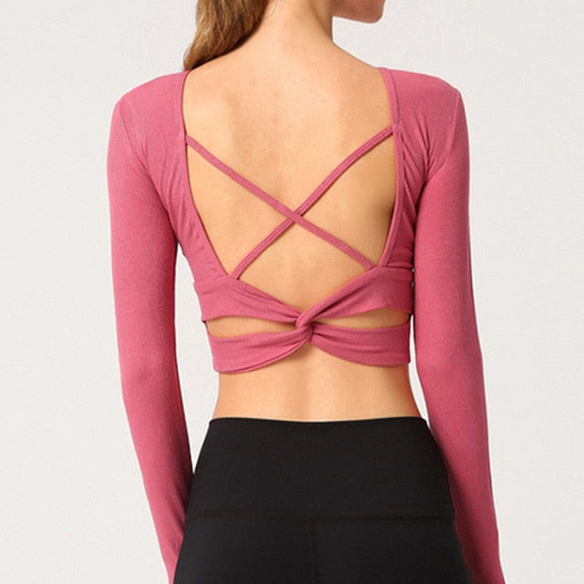 REACT LUXE Criss Cross Sports Crop - Pink