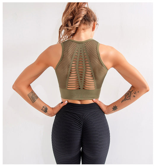 React Premium LUXE Mesh Sports Crop - Army Green