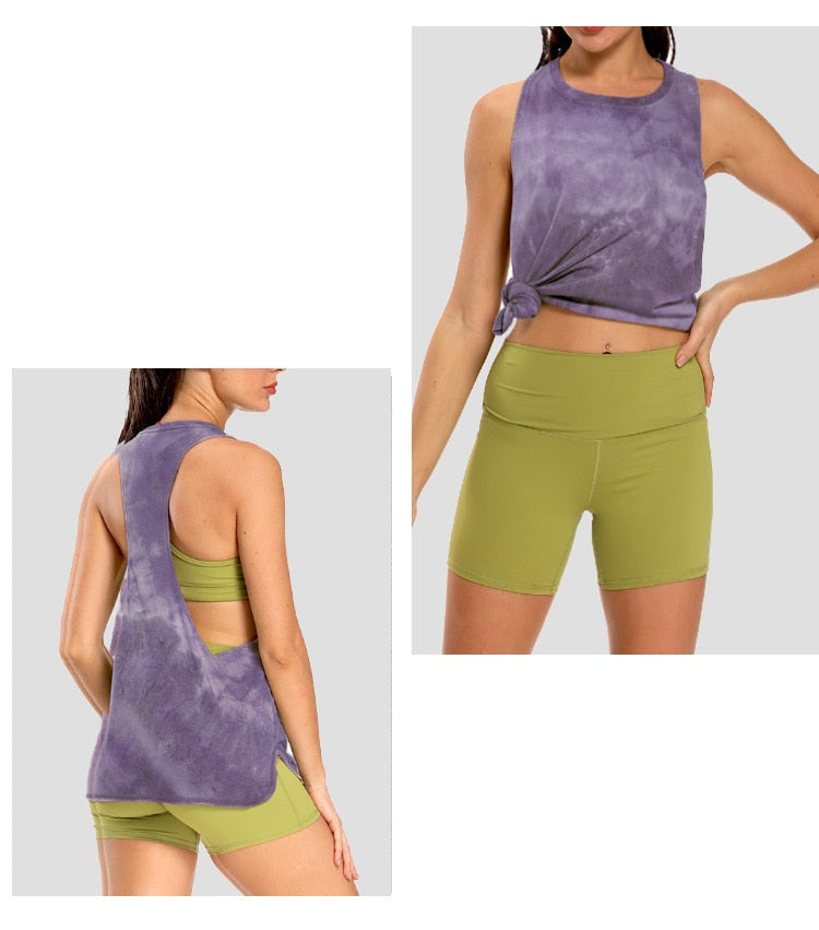 React Tie Dye Racerback Loose Sport Tank - Purple