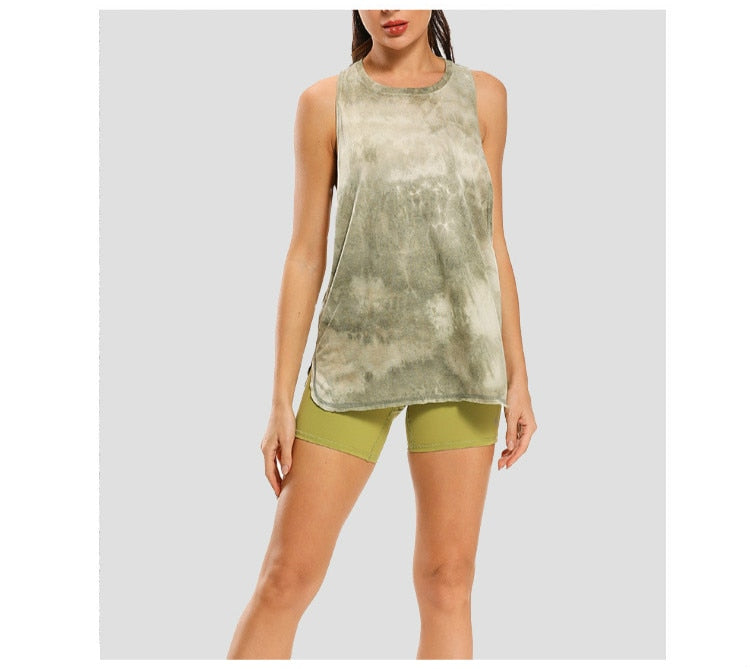 React Tie Dye Racerback Loose Sport Tank - Army Green