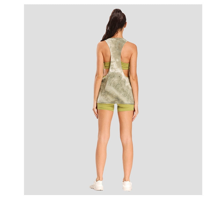 React Tie Dye Racerback Loose Sport Tank - Army Green