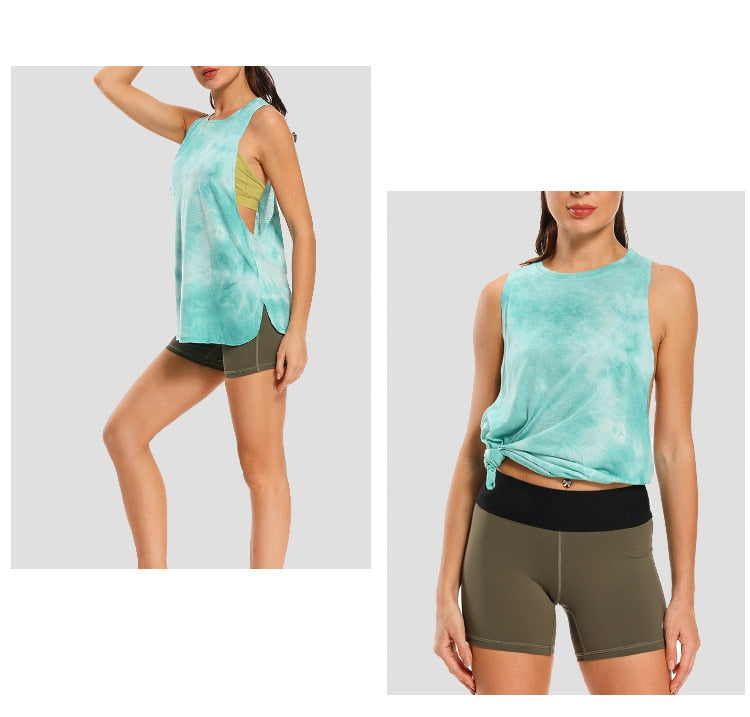 React Tie Dye Racerback Loose Sport Tank - Blue