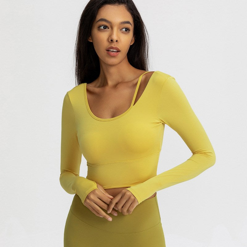 React Seamless Sculpt Crossed Crop - Yellow