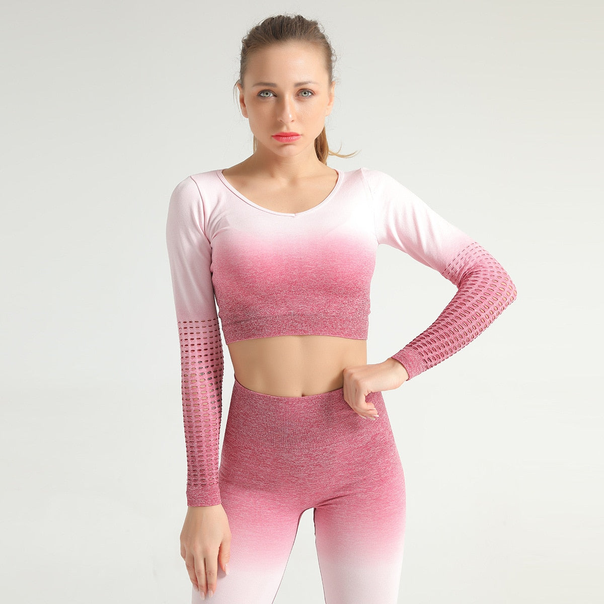 React Seamless Ombre Sleeved Crop - Rose Pink