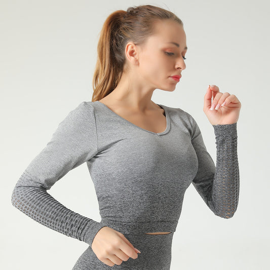 React Seamless Ombre Sleeved Crop - Grey