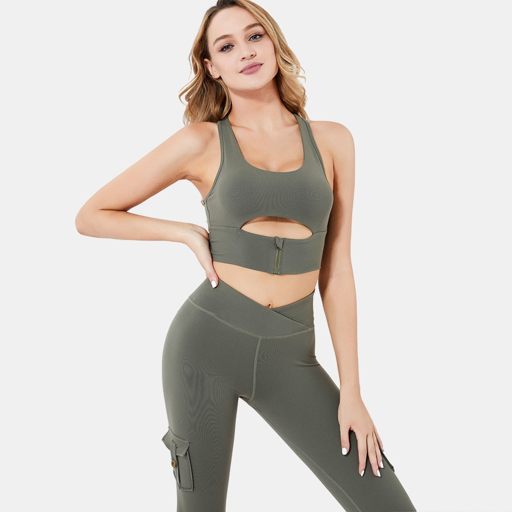 REACT LUXE FLEX Sports Crop - Army Green