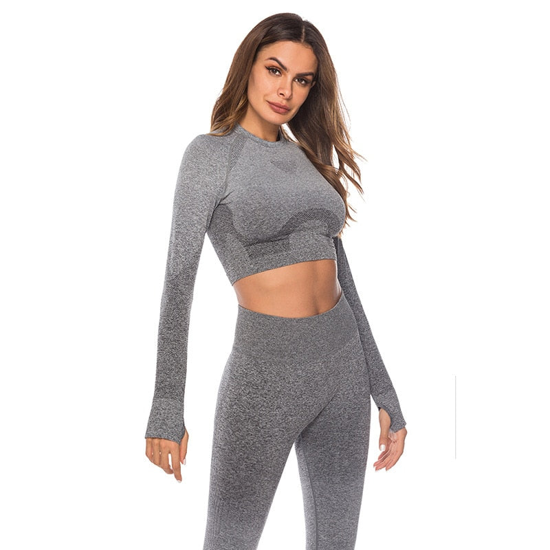 React Seamless Ombre Sleeved Crop - Grey