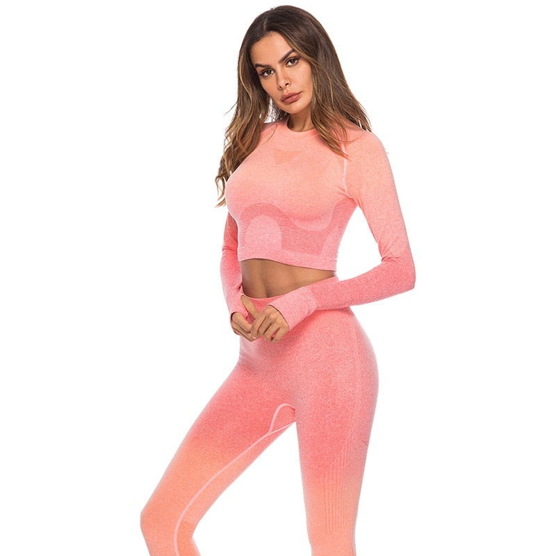 React Seamless Ombre Sleeved Crop - Orange Red